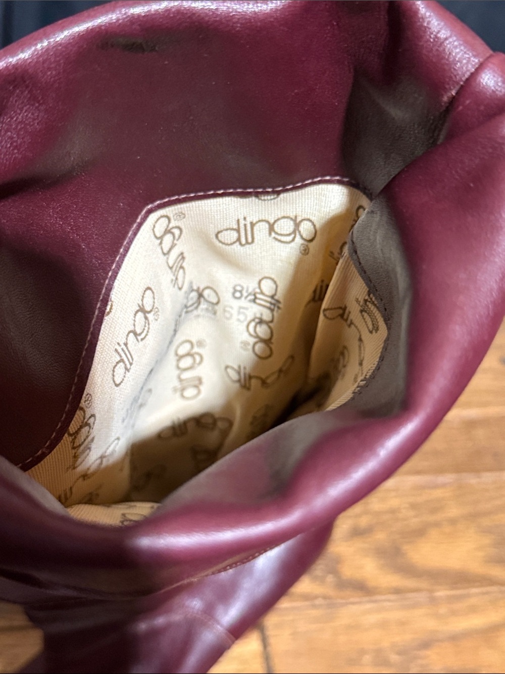 dingo Burgundy Fold-Over Over-the-Knee Leather Boots with Wooden Heel - Picture 8 of 8